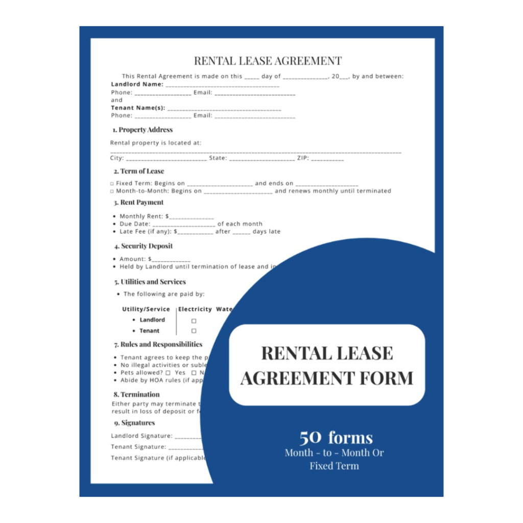 Rental Lease Agreement Forms Book – 50 Easy-to-Fill Legal Contracts (8.5 x 11)